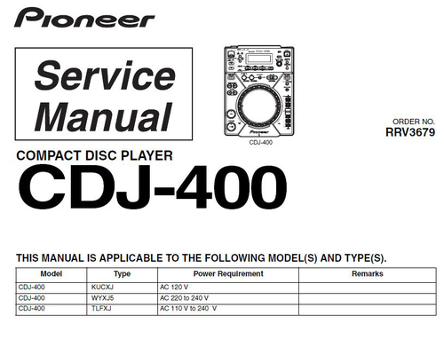 Product picture Pioneer CDJ-400 Service Manual Download