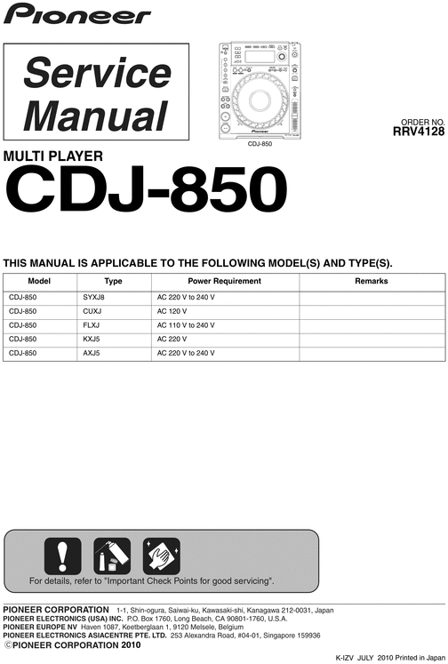 Product picture Pioneer CDJ-850 Service Manual Download
